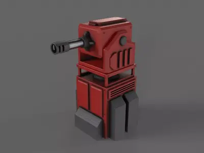 PBR Turret Gun 01 Red Low-poly 3D model