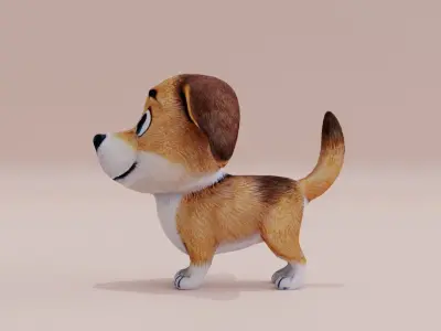 Dog Cute Cartoon Puppy Low High Poly Low-poly 3D model