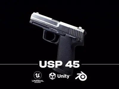 USP 45 Low Poly PBR  Pistol - FPS Weapon  Low-poly 3D model