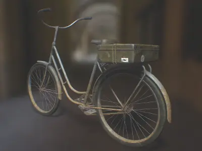 PBR Bicycle with suitcase Low-poly 3D model