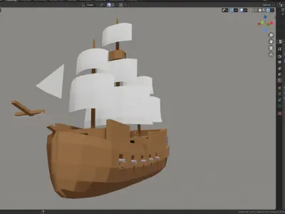 Sailboat pirate ship floating in ocean Low-poly 3D model