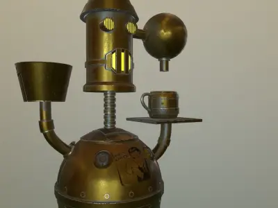 Steampunk Coffee Machine Robot Low-poly 3D model