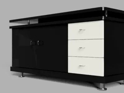 Modern Black and White Office Desk 3D Model Low-poly 3D model