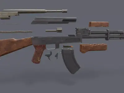 AK-47 Game Ready Low Poly Low-poly 3D model