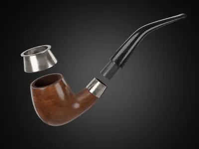 Vintage wooden tobacco pipe smoking 3D model