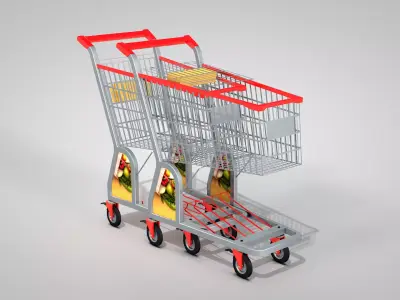 Supermarket Trolley With 1 basket 3D model
