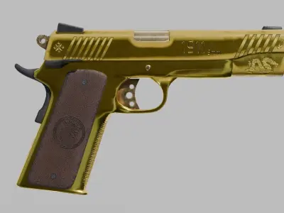 Golden 1911 Pistol Low-poly 3D model