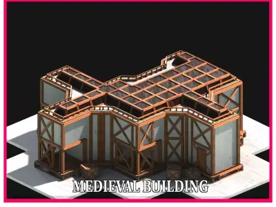 Medieval Low Poly Building Castle Wooden Village Stone House 38 Low-poly 3D model