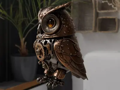 Mechanical Steampunk Owl - Victorian Detailed 3D model
