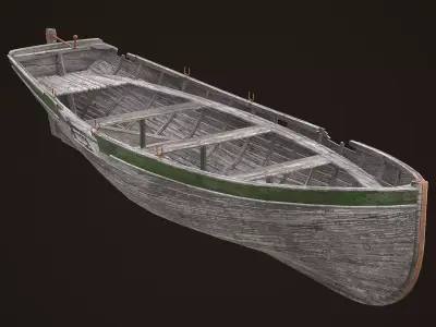 Damaged wooden boat Yal-6 Low-poly 3D model