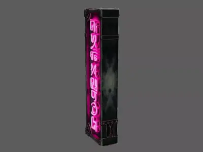 Stylized Sci-Fi Alien Neon Signboard - Pink Cyberpunk Prop 3D model