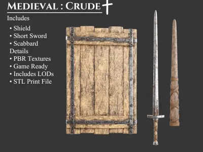 Medieval Collection Crude Sword and Shield 3D Model Pack