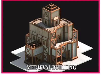 Medieval Low Poly Building Castle Wooden Village Stone House 08 Low-poly 3D model