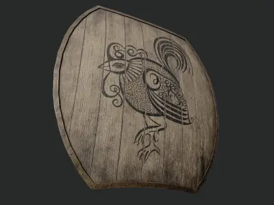 Slavic hybrid shield-painted black rooster symbol Low-poly 3D model