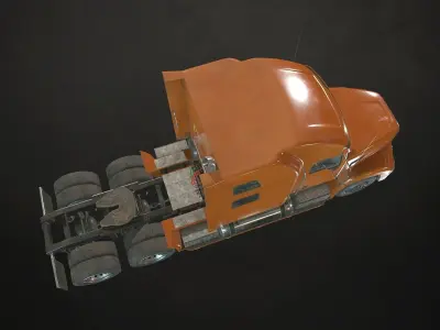 Semi Truck Tractor - Orange Low-poly 3D model