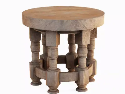 Wooden Round Table 03 3D model