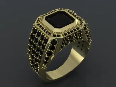Massive mens Ring with gems for cnc or 3D print model
