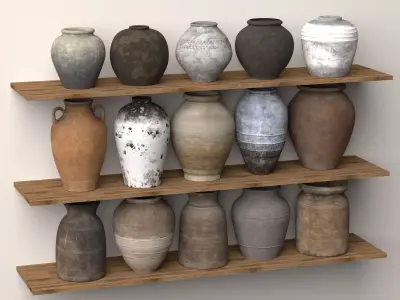 Vintage Primitive Pottery Vase Jar Collection Wabi Sabi PBR 3D model