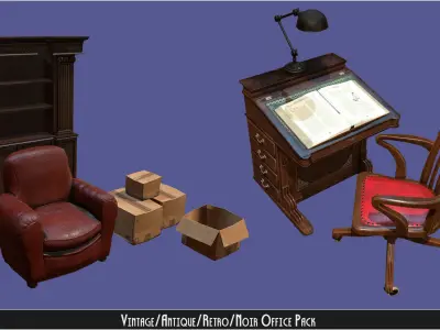 Vintage Office Asset Pack Low-poly 3D model