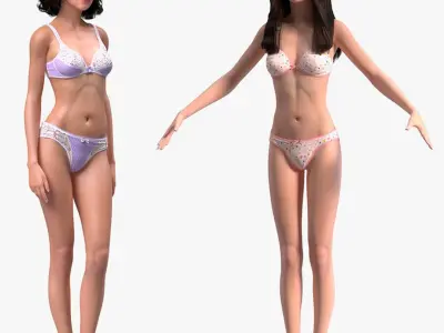 Rigged Asian Women in Lingerie Collection for Cinema 4D 3D model