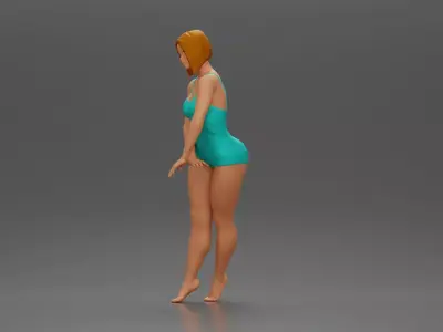 woman in a turquoise swimsuit striking a pose 3D print model