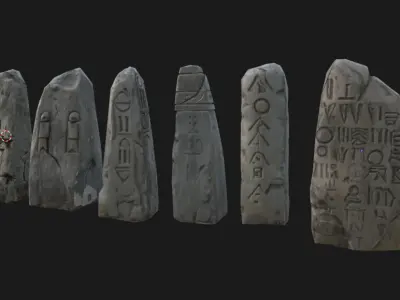Ancient Rune Stone Menhir Pack - Game-Ready Low-poly 3D model