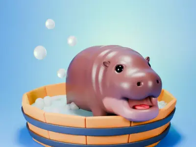 Mini hippo take a bath 3D model 3D model