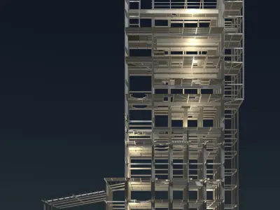 Factory tower structure in section cut 25i04 3D model