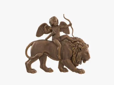 Bronze Relief Cupid on Lion 3D model