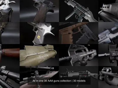 All in one 30 AAA guns collection 3D Model Pack