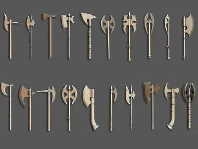 20 Axe Base Mesh Pack Low-poly 3D model