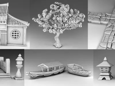 Stylized Japanese Elements of decor Set Part 2 3D print model