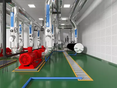 Industrial boiler room - Water pump room 3D model