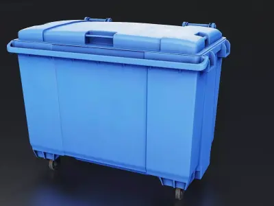 Blue Industrial Trash Bin Low-poly 3D model