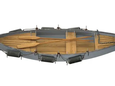 Boat with oars high-poly 3D model