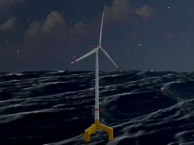 Wind turbine with Offshore Foundation E1 H-163 RD 172m animation Low-poly 3D model
