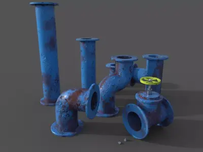 Pipes collection and valves Low-poly 3D model