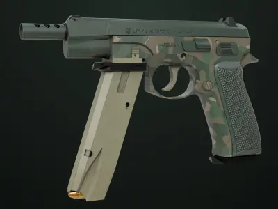 Pistol 09 Military Green Generic All PBR UE Textures Low-poly 3D model