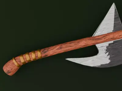 Stylized Dark Fantasy Bearded Axe Game Ready High Poly Low-poly 3D model