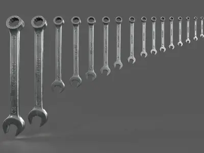 Spanner set of wrenches Low-poly 3D model