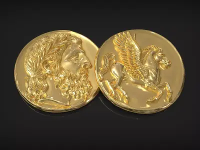 Ancient Greek Coin Pegasus Horse Stater of Panticapaeum 3D print model