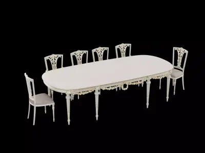 Antique Dining table set 3D model