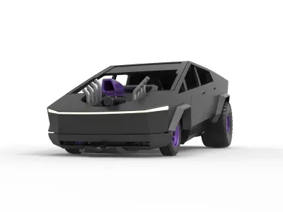 Tesla Cybertruck pulling truck 2wd Scale 1 to 25 3D print model