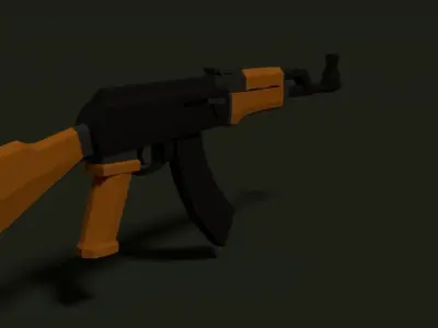 Low Poly AK-47 orange and rifle Low-poly 3D model