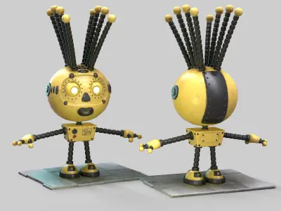 Cartoon Robot for game Low-poly 3D model