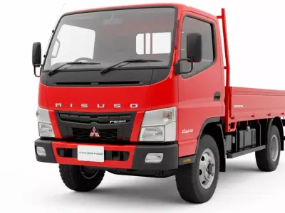 Mitsubishi Fuso Canter Red Light Duty Flatbed Delivery Truck Low-poly 3D model