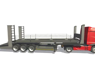 Truck with Trailer Game-Ready Low-poly 3D model