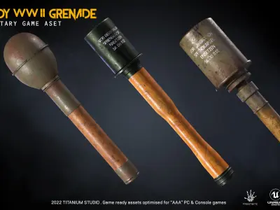 3 Game Ready WW II Grenades Low-poly 3D model