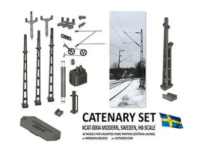 CAT-0004 Catenary set Sweden Modern Robust H0-scale 16 items 3D print model