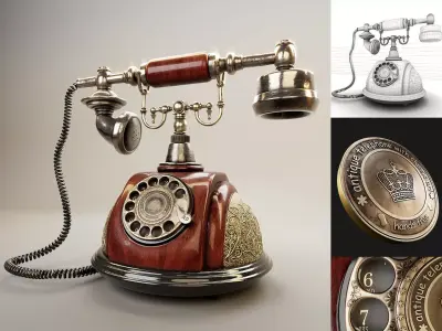 Vintage Rotary Telephone Antique Interior 3D Model Low-poly 3D model